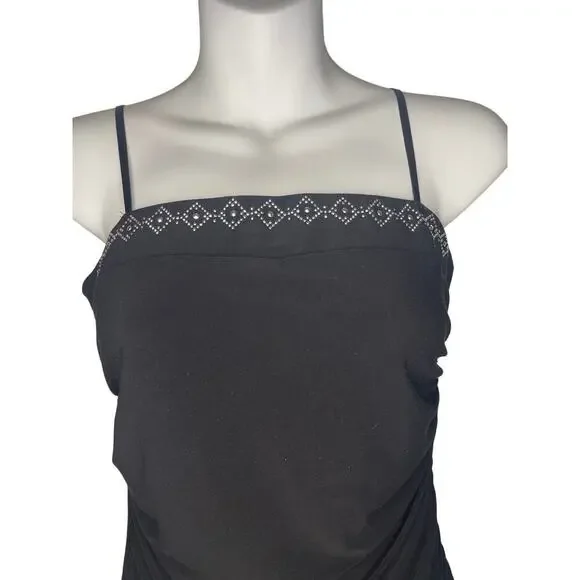 Vintage Black Rhinestone Neckline Spaghetti Strap Tank Top Women's Size Medium - Picture 4 of 6